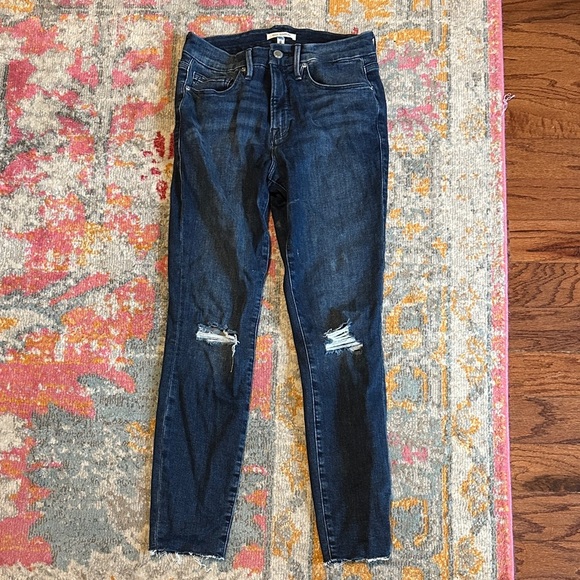 Good American Good Legs Crop Dark Blue Distressed Skinny Jeans - Picture 1 of 6